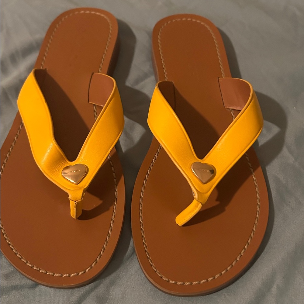 Coach Yellow and Brown Flip Flops